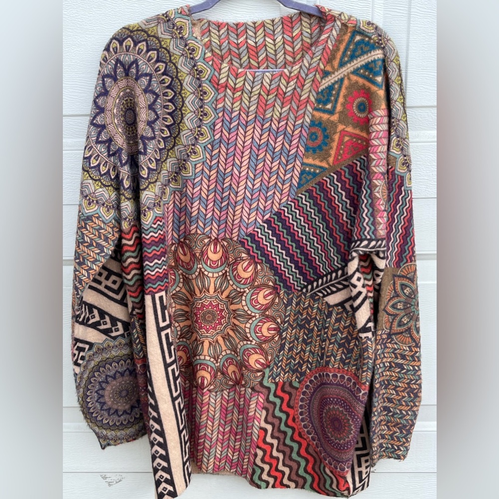 Women's yesno sweater wool blend multi-color crew neck long sleeves XXL